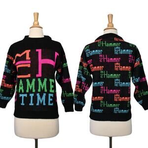 Vintage 90s Novelty MC Hammer Hammertime Pop Art Postmodern Cropped Jr Sweater